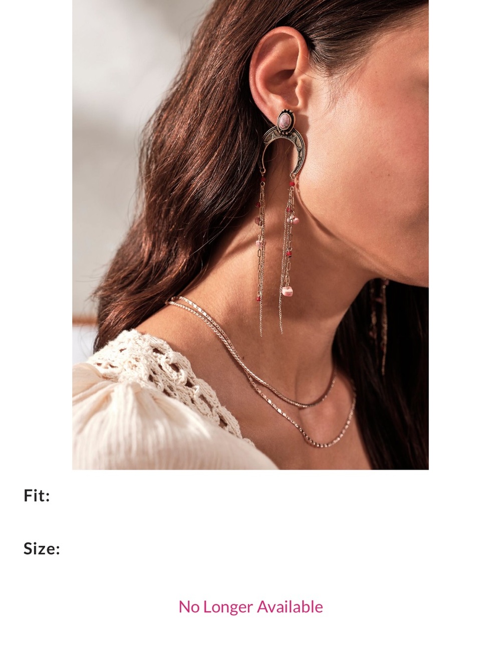 Free People Rhiannon Earrings - Boho Crescent Drops with Pink Stone Accents - Picture 3 of 3